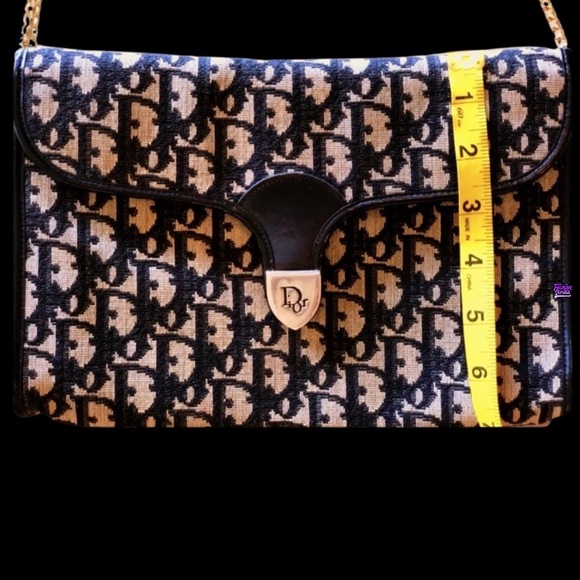 Vintage Christian Dior Blue Gold & Black 70’s Oblique Jacquard Logo Flap bag - Picture 5 of 16
